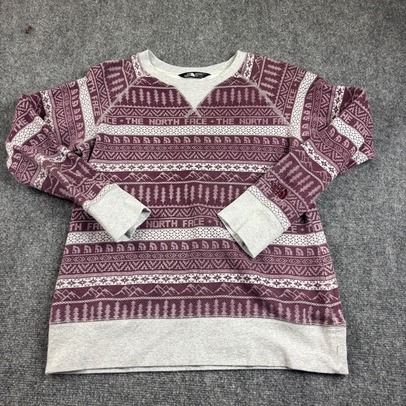 The North Face Tops - THE NORTH FACE Women’s Nordic Printed Terry Crewneck Sweatshirt Plum/Grey Medium